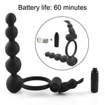 Silicone Cock Ring Wearing Anal Plug Butt Plug Prostate Massager Delay Ejaculation Sex Toys for Men Couples Male Masturbation (Black) - sextoysok