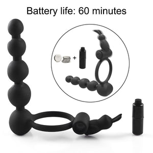 Silicone Cock Ring Wearing Anal Plug Butt Plug Prostate Massager Delay Ejaculation Sex Toys for Men Couples Male Masturbation (Black) - sextoysok