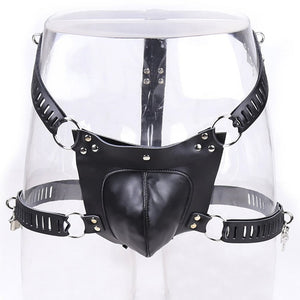 Male Chastity Lock Pants Men's Locked PU Underwear Cock Cages Ring Virginity Lock Belt Sex Toy for Man Adult Sex Game - sextoysok