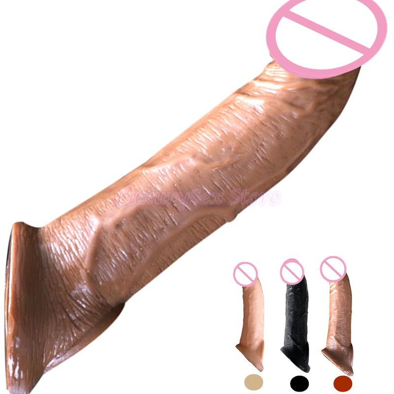 Reusable Penis Sleeve Extender Realistic Penis Condom Silicone Extension Sex Toy for Men Cock Enlarger Condom Sheath Delay - sextoysok