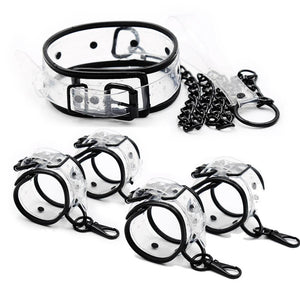 Adjustable Transparent PVC Handcuffs Ankle Cuffs Collar Neck Manacle BDSM Bondage Restraints Shackles Fetish Sex Toy for Couples - sextoysok