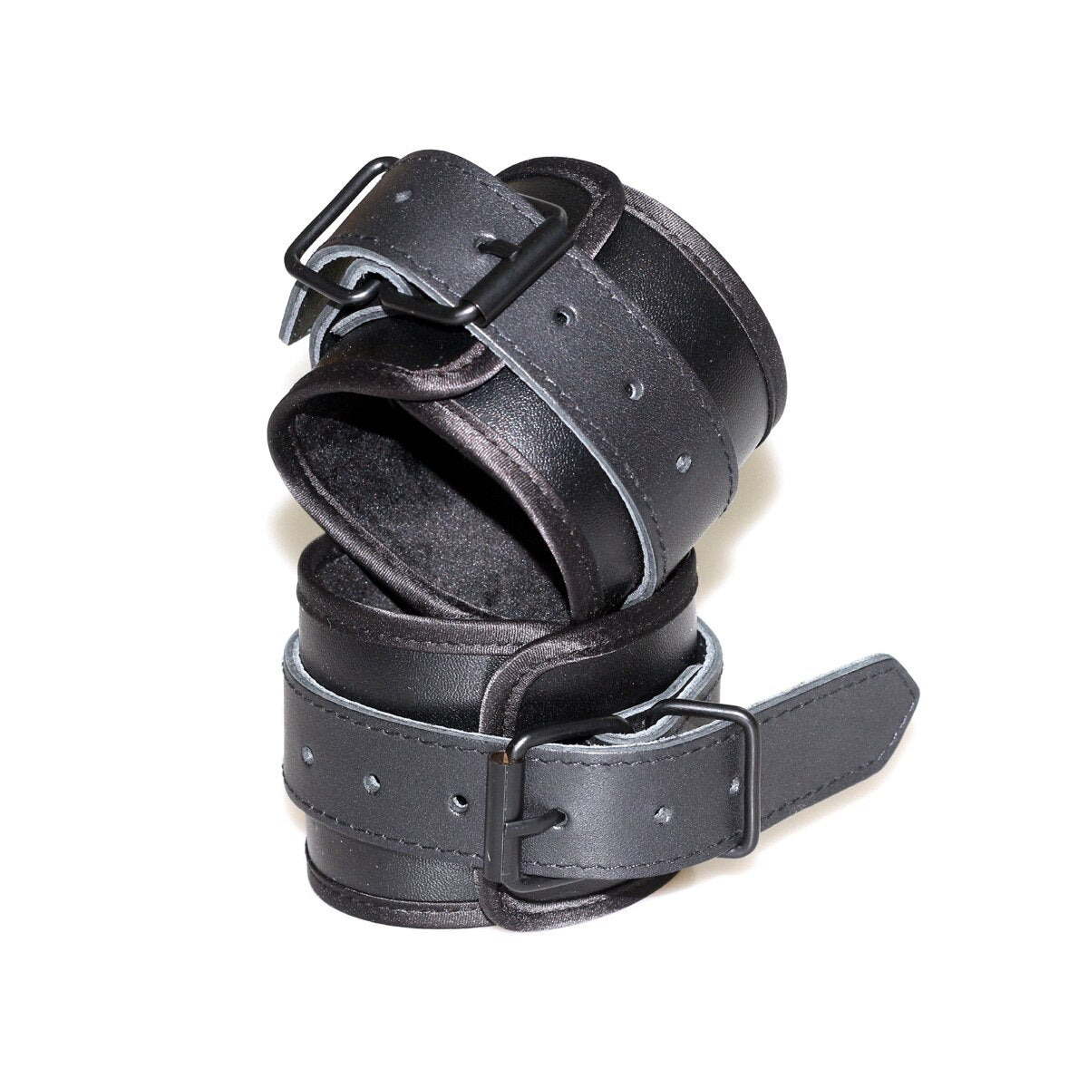 Black PU Handcuffs leather BDSM Sex Bondage kit Slave Fetish bedroom sex bandage Ankle cuffs restraint set adult toys For Couple - sextoysok