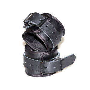 Black PU Handcuffs leather BDSM Sex Bondage kit Slave Fetish bedroom sex bandage Ankle cuffs restraint set adult toys For Couple - sextoysok