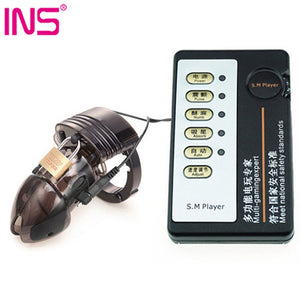 INS Functional Electronic Vibration Shock Male Chastity Device Cock Cage SM Toy for Men - sextoysok