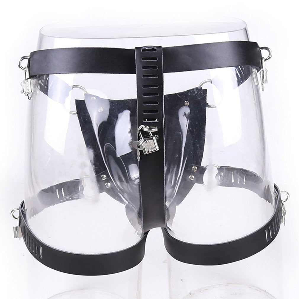 Male Chastity Lock Pants Men's Locked PU Underwear Cock Cages Ring Virginity Lock Belt Sex Toy for Man Adult Sex Game - sextoysok
