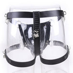 Male Chastity Lock Pants Men's Locked PU Underwear Cock Cages Ring Virginity Lock Belt Sex Toy for Man Adult Sex Game - sextoysok