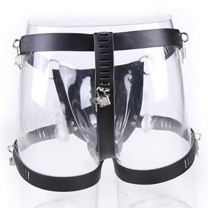Male Chastity Lock Pants Men's Locked PU Underwear Cock Cages Ring Virginity Lock Belt Sex Toy for Man Adult Sex Game - sextoysok
