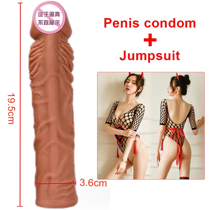 OMYSKY Penis Enlargement Condoms For Men Reusable Penis Sleeve Extender Dildo Enhancer Sleeves For Adults Intimate Cock Rings - sextoysok
