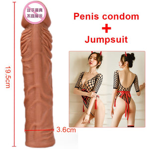 OMYSKY Penis Enlargement Condoms For Men Reusable Penis Sleeve Extender Dildo Enhancer Sleeves For Adults Intimate Cock Rings - sextoysok
