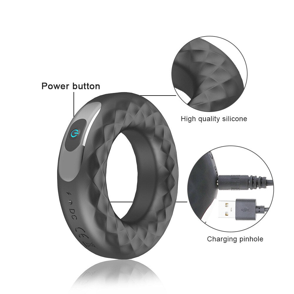 vibrator sex toys for men charging silicone shock lock fine ring male time delay masturbation sex toys (Silver) - sextoysok