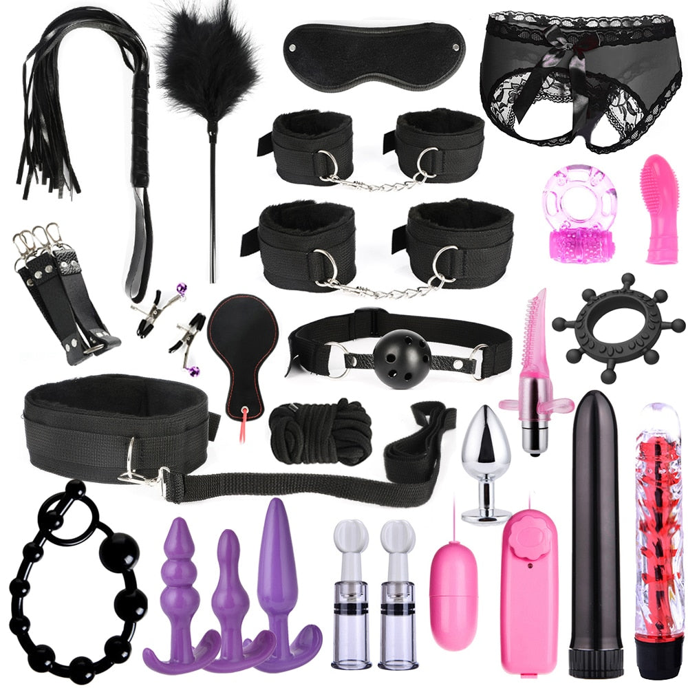 26 pcs Sex Toys for Men Male Masturbator Sex Handcuffs Whip Mouth Gag Sex Mask Anal Vibrator Bondage Set Sexy Lingerie Toys - sextoysok