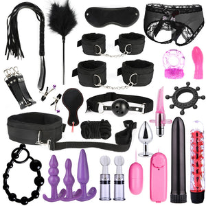 26 pcs Sex Toys for Men Male Masturbator Sex Handcuffs Whip Mouth Gag Sex Mask Anal Vibrator Bondage Set Sexy Lingerie Toys - sextoysok