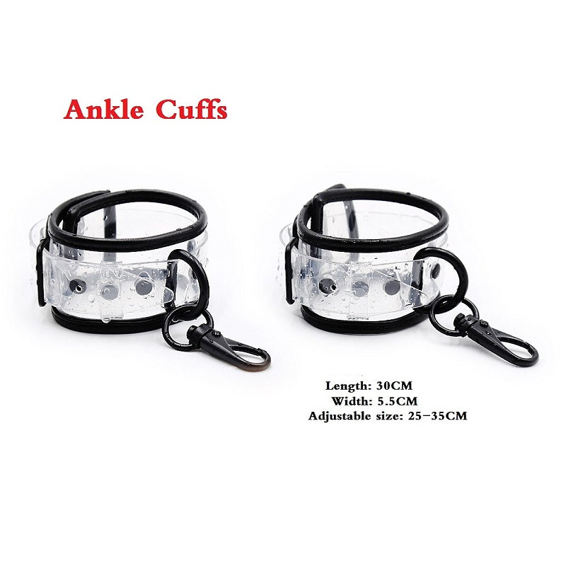Adjustable Transparent PVC Handcuffs Ankle Cuffs Collar Neck Manacle BDSM Bondage Restraints Shackles Fetish Sex Toy for Couples - sextoysok