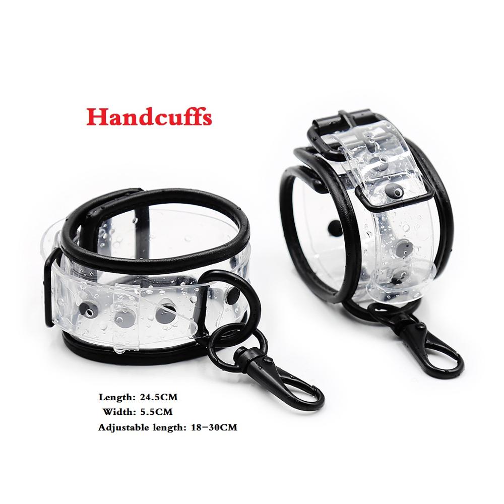 Adjustable Transparent PVC Handcuffs Ankle Cuffs Collar Neck Manacle BDSM Bondage Restraints Shackles Fetish Sex Toy for Couples - sextoysok