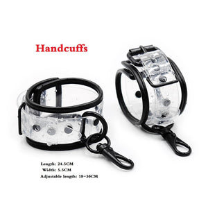 Adjustable Transparent PVC Handcuffs Ankle Cuffs Collar Neck Manacle BDSM Bondage Restraints Shackles Fetish Sex Toy for Couples - sextoysok