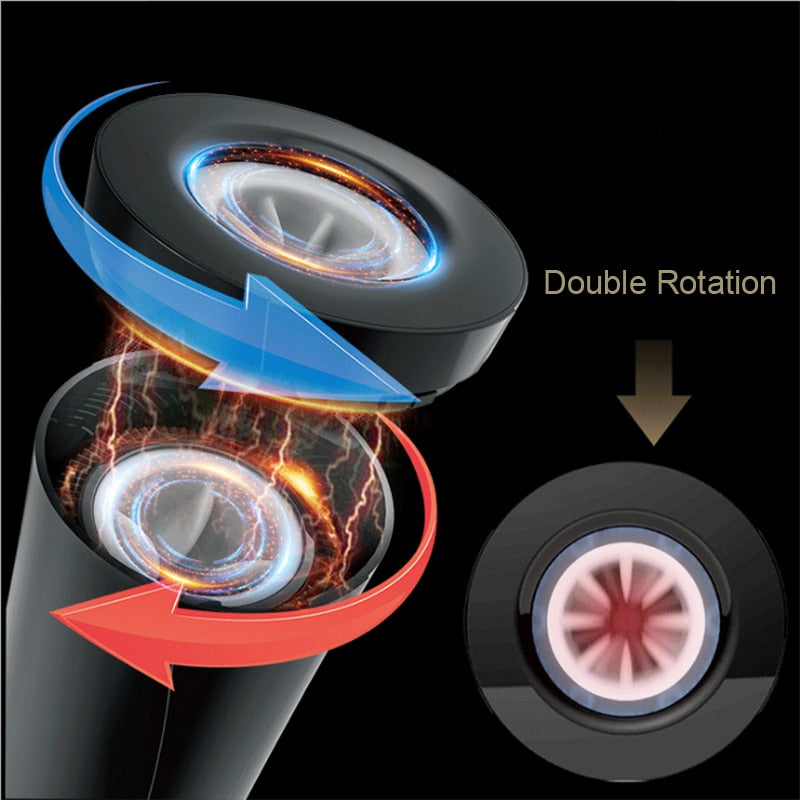 HESODA New Masturbation Cup Electric Double Rotation Up To 21 CM Multiple Mode Stimulation Sex Toys For Men Products For Adults (Black) - sextoysok