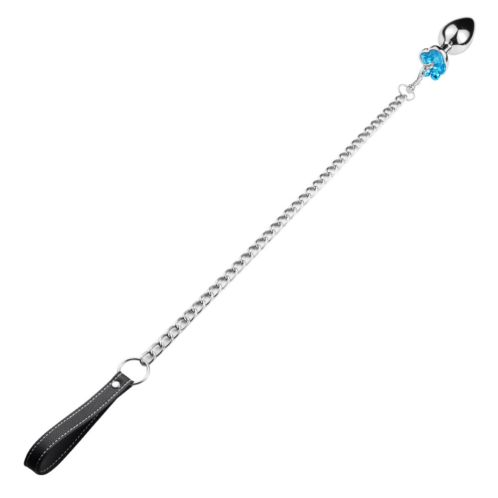 Leash Chain Anal Plug with Bell Adult BDSM Games Stainless steel Crystal Heart Anal Sex Butt Plug Stimulator Sex Toys For Wome - sextoysok