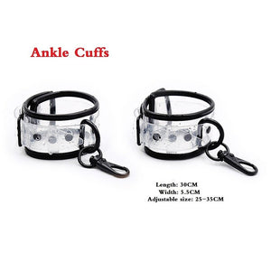 Adjustable Transparent PVC Handcuffs Ankle Cuffs Collar Neck Manacle BDSM Bondage Restraints Shackles Fetish Sex Toy for Couples - sextoysok