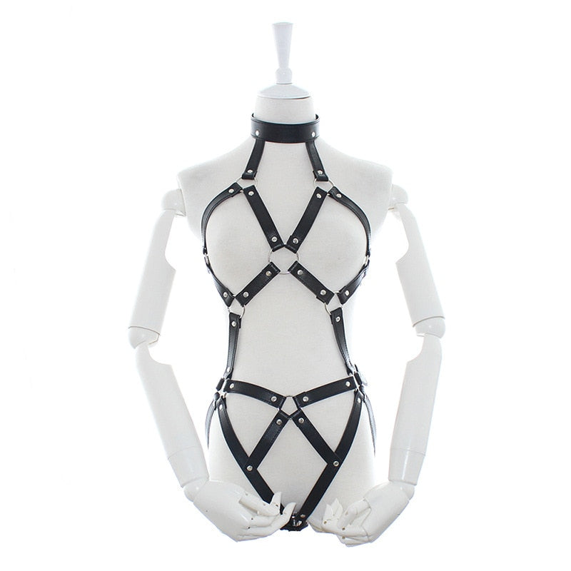 Bondage Gear Lingerie Goth Fetish Harness Halloween Costume Erotic Set Sexy Women PU Leather Full Harness Restraint Set Bdsm - sextoysok
