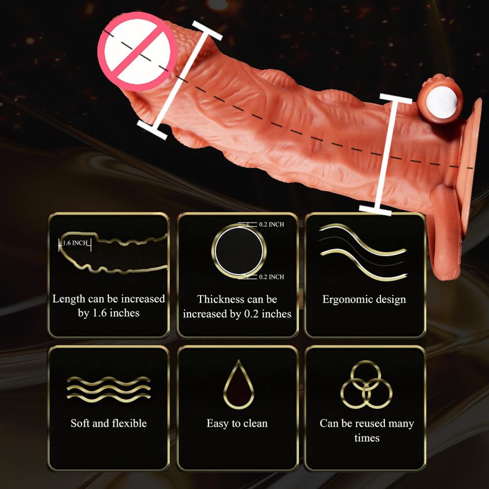 Thick Condoms For Men Dildo Extender Reusable Penis Sleeve Intimate Goods Penis Enlargement condom Rings Cock Massager Sex Toys - sextoysok
