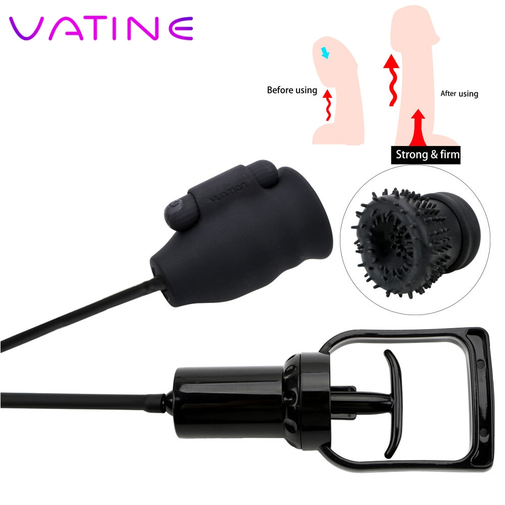 VATINE Sucking Penis Enlargement Penis Pump Vibrator Blowjob Glans Penis Massage Vibrator Male Masturbator - sextoysok