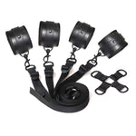 Black PU Handcuffs leather BDSM Sex Bondage kit Slave Fetish bedroom sex bandage Ankle cuffs restraint set adult toys For Couple - sextoysok