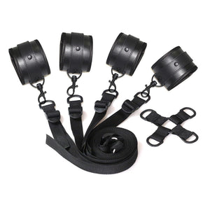 Black PU Handcuffs leather BDSM Sex Bondage kit Slave Fetish bedroom sex bandage Ankle cuffs restraint set adult toys For Couple - sextoysok