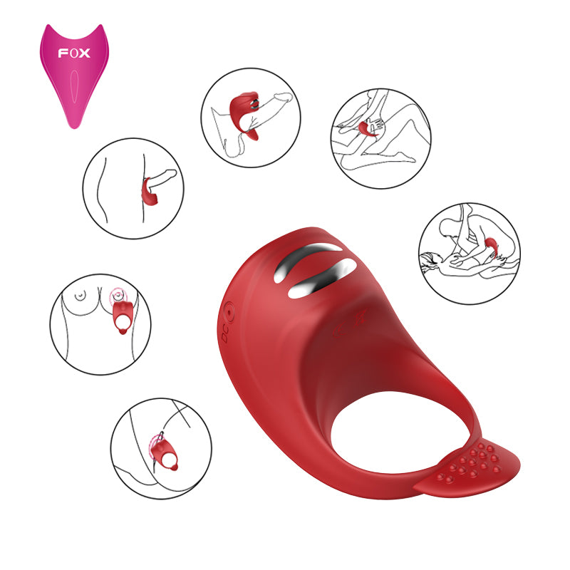 FOX FOXSHOW S1 / S2 Extend Semen Lock Ring Electric Shock Cock Ring Dual Sharing Vibrator for Sex - sextoysok