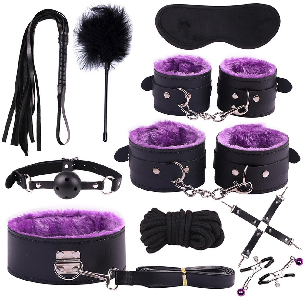 SM Game bandage sex toys for woman SM Game Suit Adult Handcuffs Ball Whip Kit Bondage Set Couple Sex Toys 10PCS sw - sextoysok