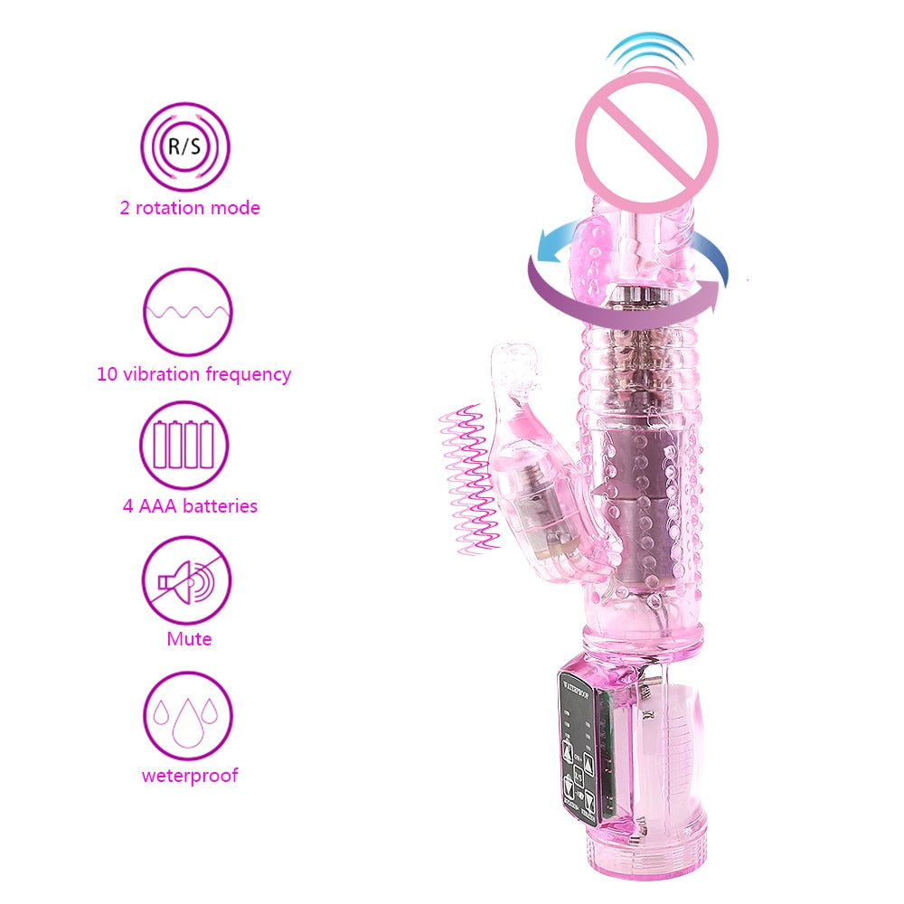 Rabbit Vibrator,Realistic Dildo Penis Vibrator Clitoris Stimulat Massager Transparent Rotating Beads Female Sex Toys For Women - sextoysok