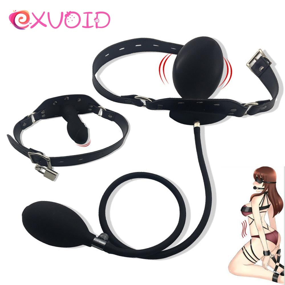 EXVOID Inflatable Penis Gag Open Mouth Gag Oral Dildo Plug BDSM Bondage Fetish Slave Restraints Adult Sex Toys For Couples Flirt - sextoysok