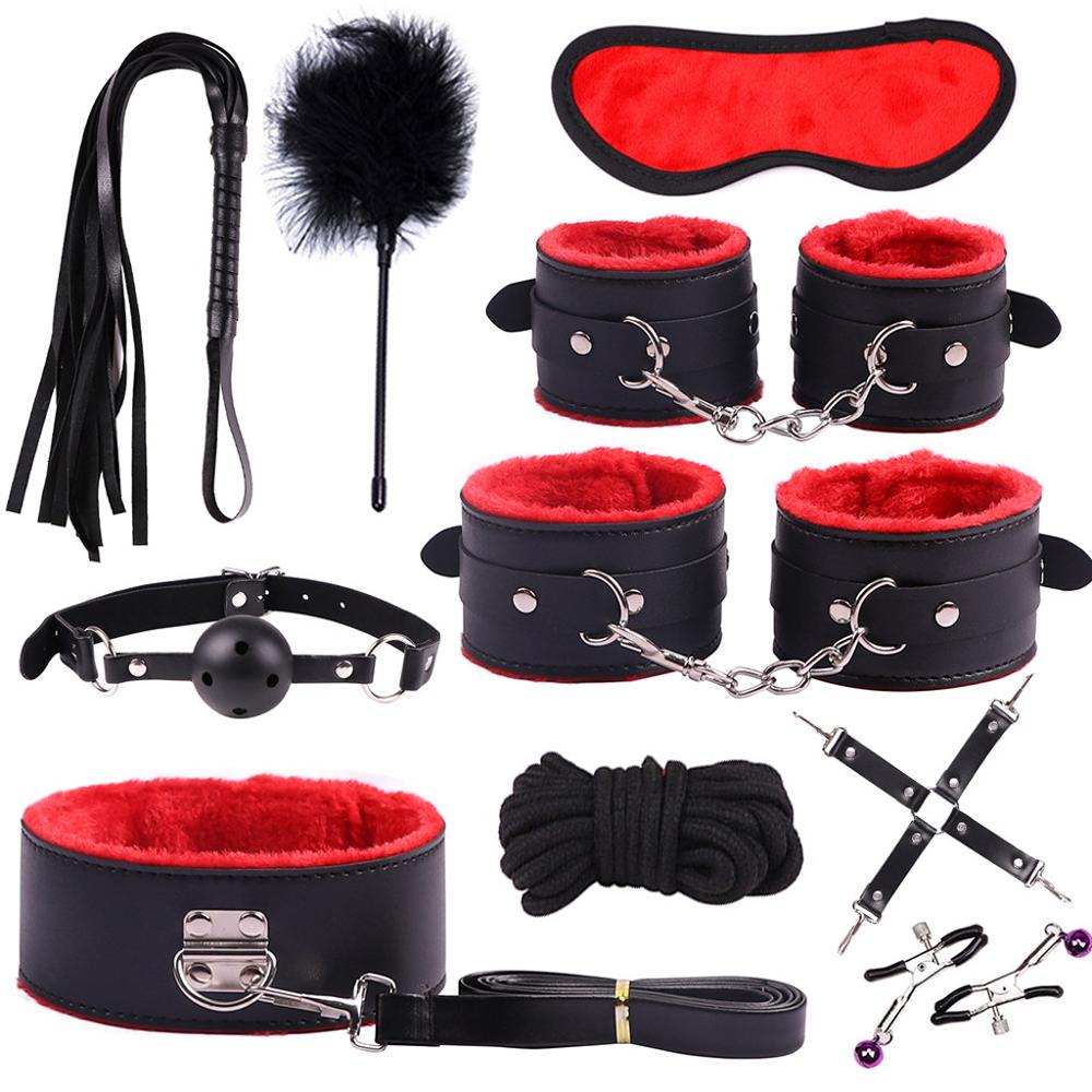 SM Game bandage sex toys for woman SM Game Suit Adult Handcuffs Ball Whip Kit Bondage Set Couple Sex Toys 10PCS sw - sextoysok