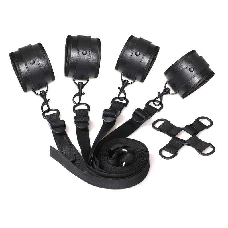 Black PU Handcuffs leather BDSM Sex Bondage kit Slave Fetish bedroom sex bandage Ankle cuffs restraint set adult toys For Couple - sextoysok
