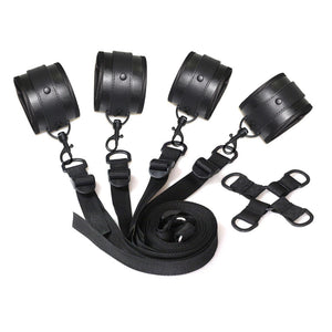 Black PU Handcuffs leather BDSM Sex Bondage kit Slave Fetish bedroom sex bandage Ankle cuffs restraint set adult toys For Couple - sextoysok