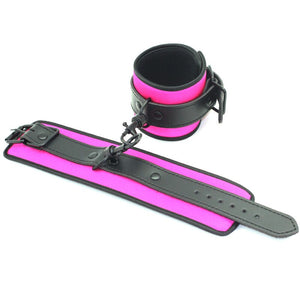 Black PU Handcuffs leather BDSM Sex Bondage kit Slave Fetish bedroom sex bandage Ankle cuffs restraint set adult toys For Couple - sextoysok