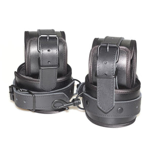 Black PU Handcuffs leather BDSM Sex Bondage kit Slave Fetish bedroom sex bandage Ankle cuffs restraint set adult toys For Couple - sextoysok