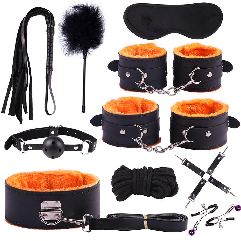 SM Game bandage sex toys for woman SM Game Suit Adult Handcuffs Ball Whip Kit Bondage Set Couple Sex Toys 10PCS sw - sextoysok