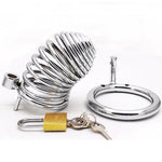 INS Male Stainless Steel Chastity Device Belt Bird Metal Cage Cock Lock Restraint Ring Sex Toy for Men - sextoysok