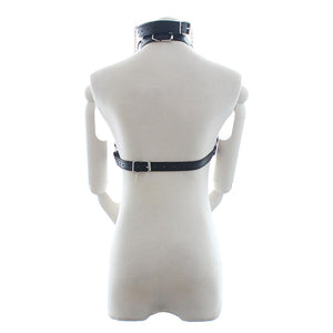 Sexy Faux Leather Lingerie Breast Binder Bra Top and Mouth Gag with Nipple Clamps Female Body Harness Fetish Restraint Costume - sextoysok