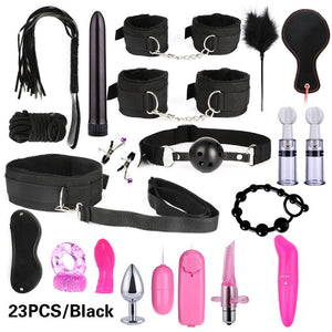 Women Men Porno Sex Handcuffs Nipple Clamps Whip Mouth Gag Sex Mask Anal Plug Bondage Set Sexy Lingerie Toys for Adults - sextoysok