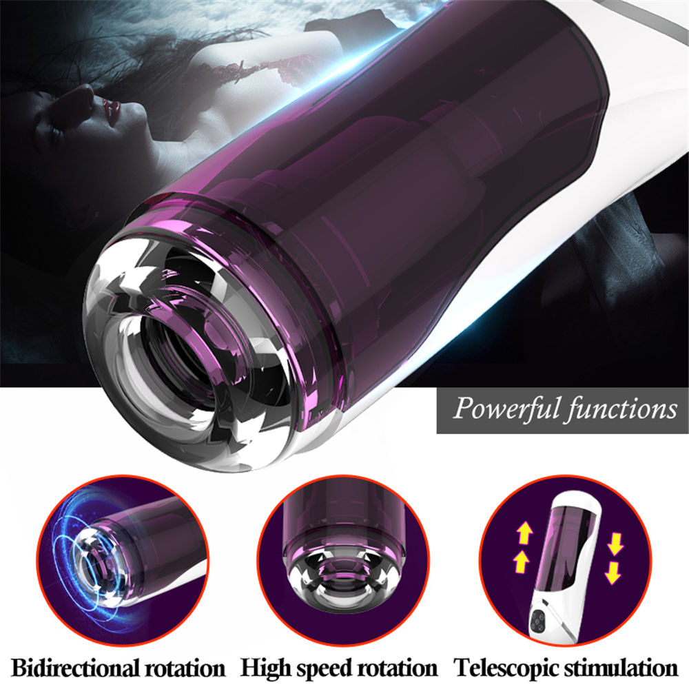 Male Masturbator Sex Toys Vagina Hands Cunt Adults Erotic Automatic Portable for Men TPE Voice Aircraft Cup Telescopic Rotation (Set) - sextoysok