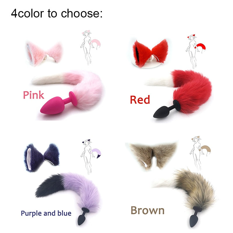 Silicone Plug Fox Tail butt plug and lovely ears anal Sex Toy for women Adult Games Sex Products and dildo vibrator - sextoysok