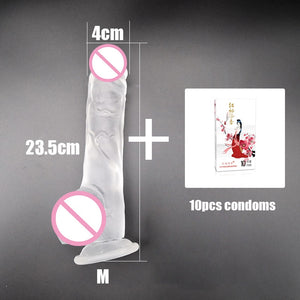 M-050 New Arrival Highly Transparent 23.5CM 18.5CM Dildo With Suction Cup Fake Penis Sex Toy For Women - sextoysok