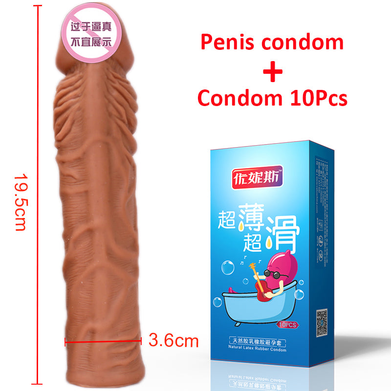 OMYSKY Penis Enlargement Condoms For Men Reusable Penis Sleeve Extender Dildo Enhancer Sleeves For Adults Intimate Cock Rings - sextoysok