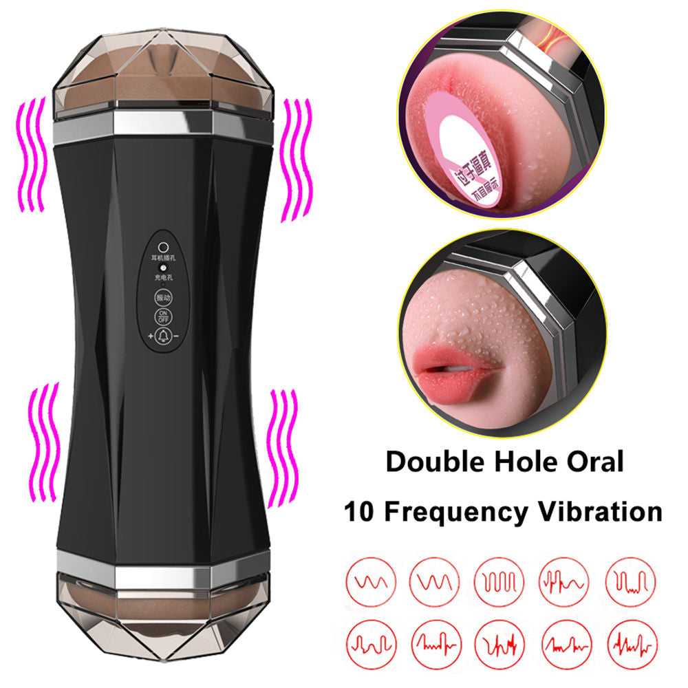 Male Masturbator Sex Toys Pussy Mouth Suck Deep Throat Real Vagina Double Hole 3D Silicone Soft Masturbation Cup for Adult Man (Set) - sextoysok