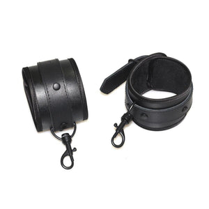 Black PU Handcuffs leather BDSM Sex Bondage kit Slave Fetish bedroom sex bandage Ankle cuffs restraint set adult toys For Couple - sextoysok