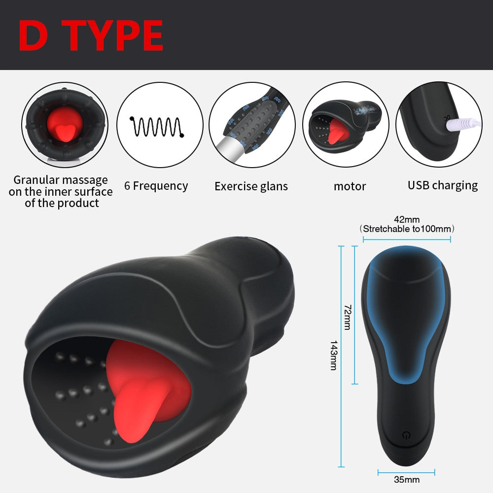 Blowjob Sex Toys for Men Deep Throat Male Masturbator Automatic Penis Pump Vibrators Tongue Licking Glans Massager Sex Shop - sextoysok