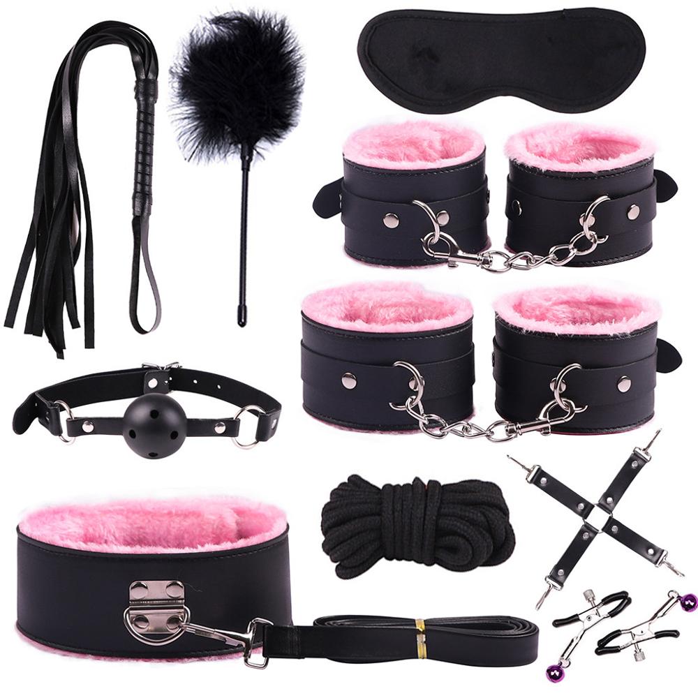 SM Game bandage sex toys for woman SM Game Suit Adult Handcuffs Ball Whip Kit Bondage Set Couple Sex Toys 10PCS sw - sextoysok
