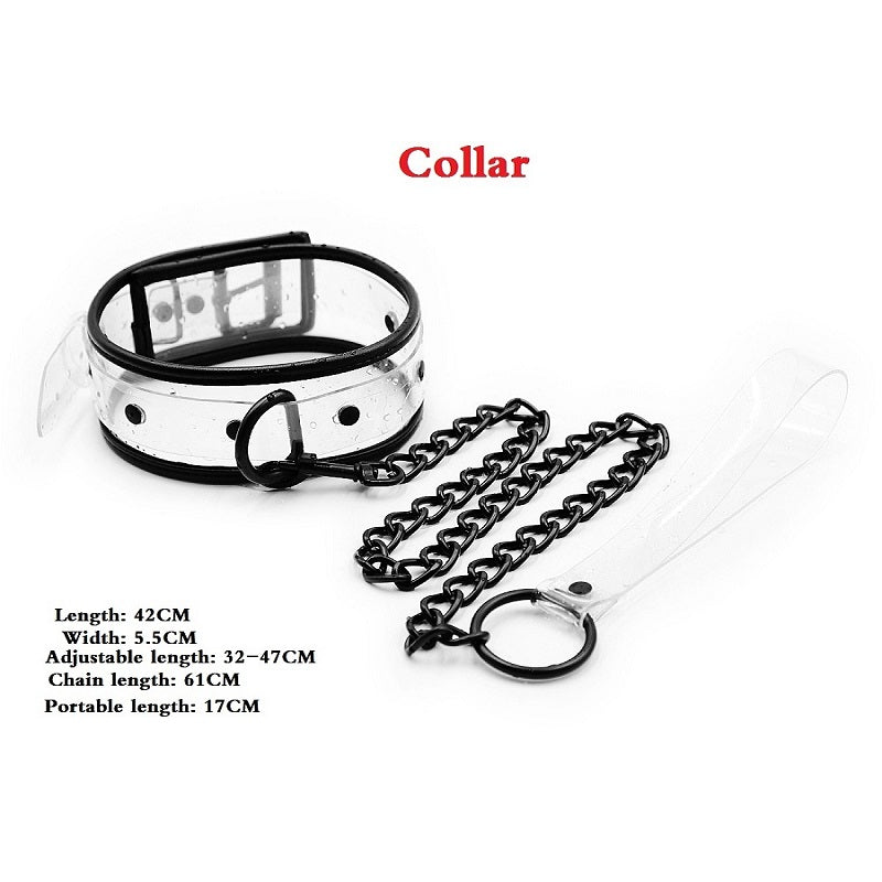 Adjustable Transparent PVC Handcuffs Ankle Cuffs Collar Neck Manacle BDSM Bondage Restraints Shackles Fetish Sex Toy for Couples - sextoysok