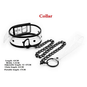 Adjustable Transparent PVC Handcuffs Ankle Cuffs Collar Neck Manacle BDSM Bondage Restraints Shackles Fetish Sex Toy for Couples - sextoysok